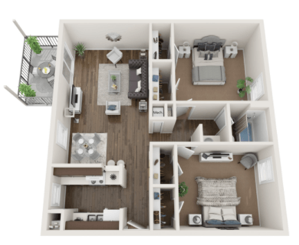 Floor plan for 2 beds, 1 bath, 1029 sqft